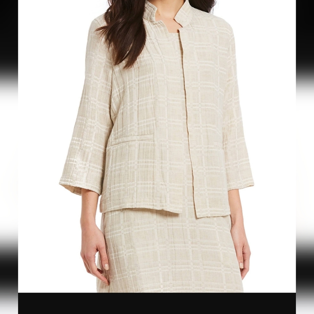 Eileen Fisher Natural Check Organic Cotton Linen Jacquard and dress Smal…